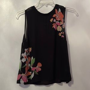 Black Sheer-Front Floral Shirt “A New Day”
